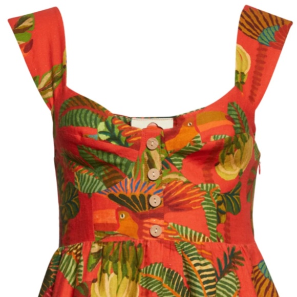 NWT $165 FARM RIO Forest Birds Tiered Linen Blend Dress in size XS and Small! - Picture 10 of 12